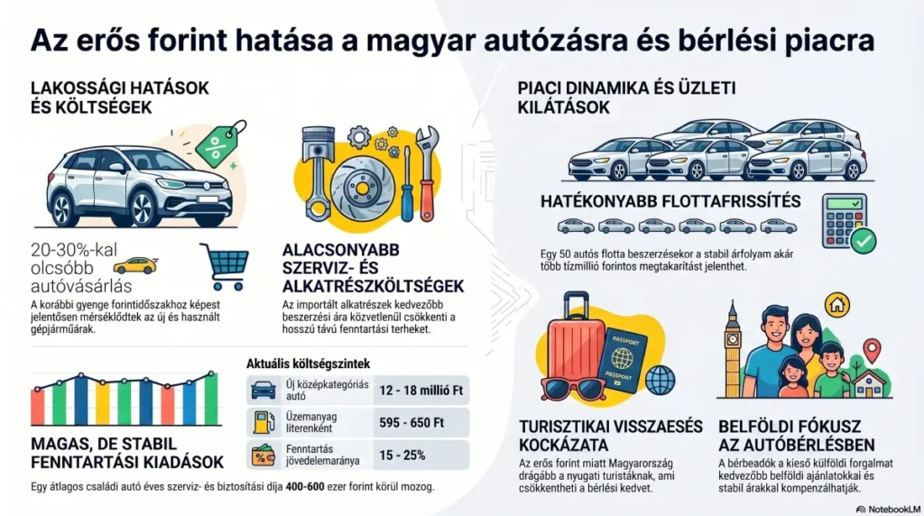 Az erős forint hatása a magyar autózásra és bérlési piacra 2026-ban – autovásárlás, fenntartási költségek, flottafrissítés és turizmus grafikonokkal - Jóljárok Magazin